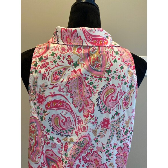 XL Blouse Pink Paisley Button Down Sleeveless Lightweight Collared Summer Top - Picture 5 of 8